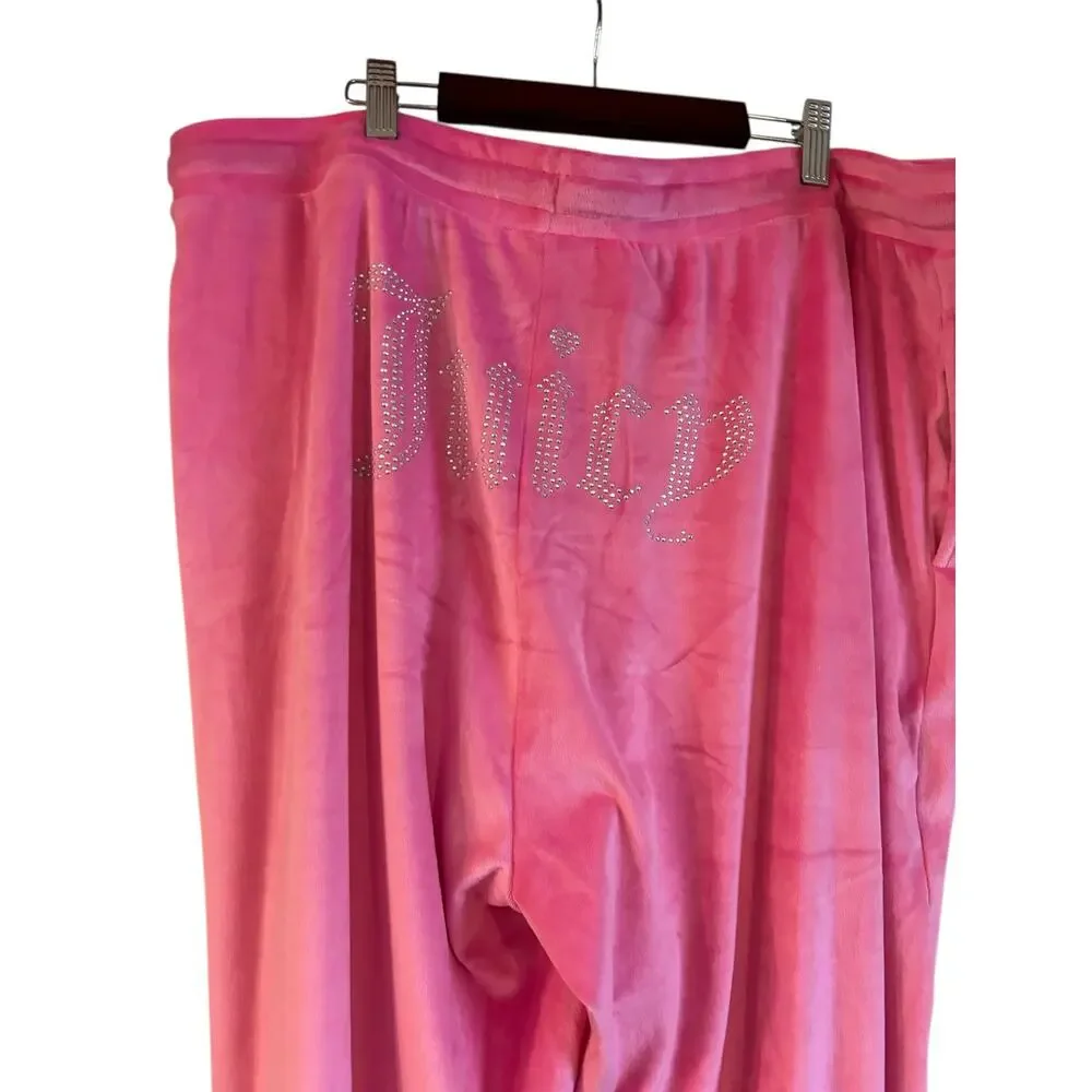 Juicy Couture Womens Velour Pink Track Pants Bling Y2K Size 2X Sleepwear